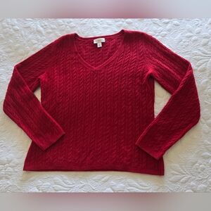 Talbots Cherry V-Neck Cable Knit Sweater